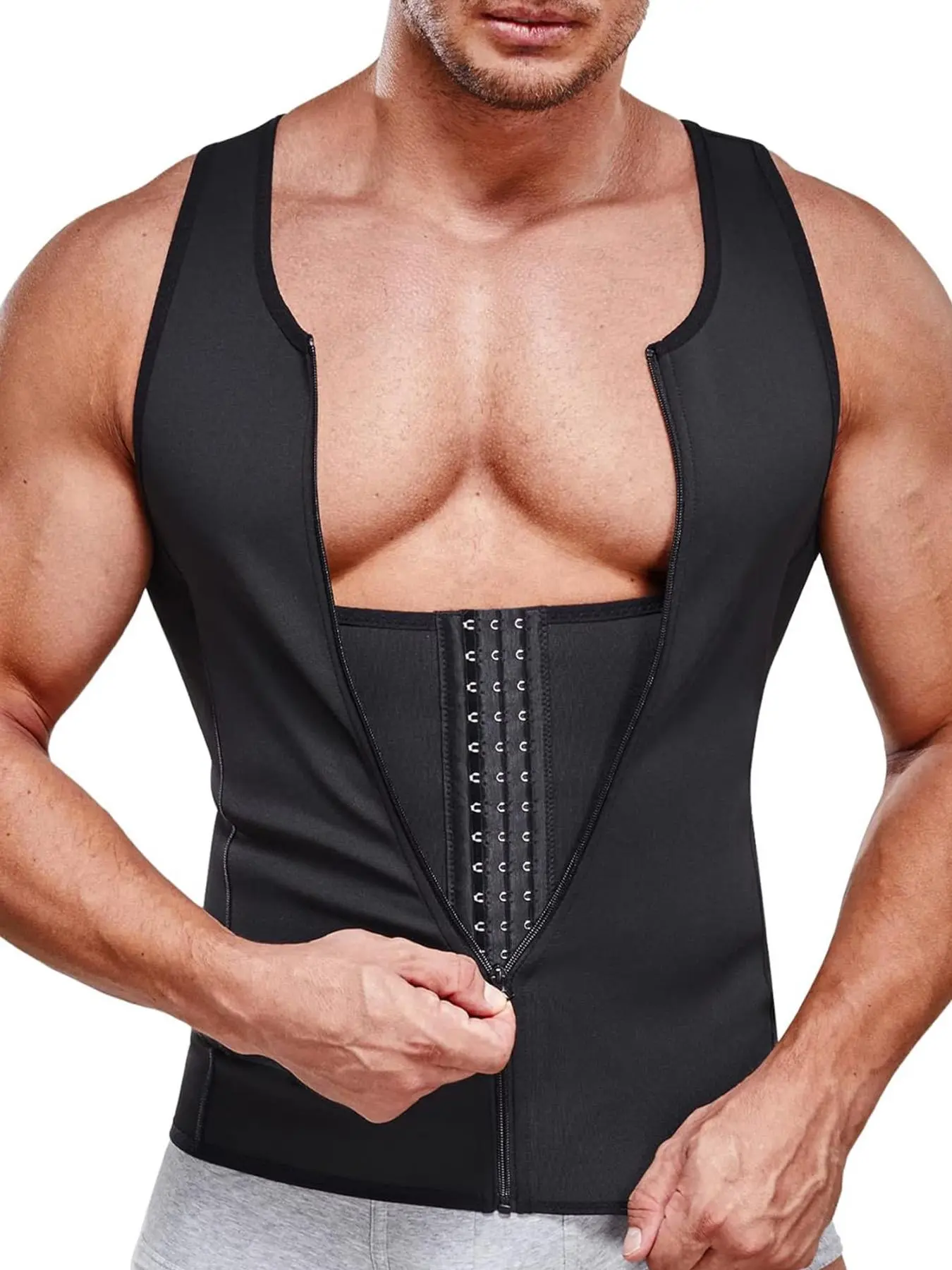 Men's Solid Color High Stretch Shapewear Tank Top, Stretchy Shapewear, Tummy Control Shaper, Waist Trainer Vest, Waist Compression, Shaping Waistwear, High Stretch Shapewear for Men