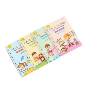 4 Pc Magic Practice Copybook,Reusable Grooved Writing Books,Handwriting Book Practice for Kids,Grooved Kids Writing Preschool for Kids Ages 3-8 Calligraphy (Magic Books)