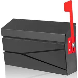 Wall Mount Mailbox, Large Capacity Mailbox for House, with Flag Kit, Galvanized Steel Rust-Proof Metal  Drop Box, Mailboxes for Outside, 15.74"x9.84"x4.33", Black Modern Sleek Style