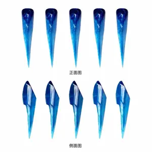 Royal blue long cat claw press-on nails