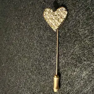 Vintage Pave Rhinestone Crystal Gold Heart Stick Pin