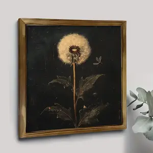 Wall Pediments 2D Flat, 1Pc Wood Frame Sign Dandelion, Flying Insect, Dark Realism Style Wall Art Paintings Ideal Gift For Living Room Bedroom Corridor Wall Decor Room Decoration Ready to Hang 8*8inch