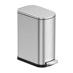 2.6 Gallon Slim Bathroom Trash Can with Soft-Close Lid Step Pedal 10L Stainless Steel Garbage Can Fingerprint-Proof Removable Liner Bucket Wastebasket for Narrow Spaces Toilet Bedroom Home Office, Silver