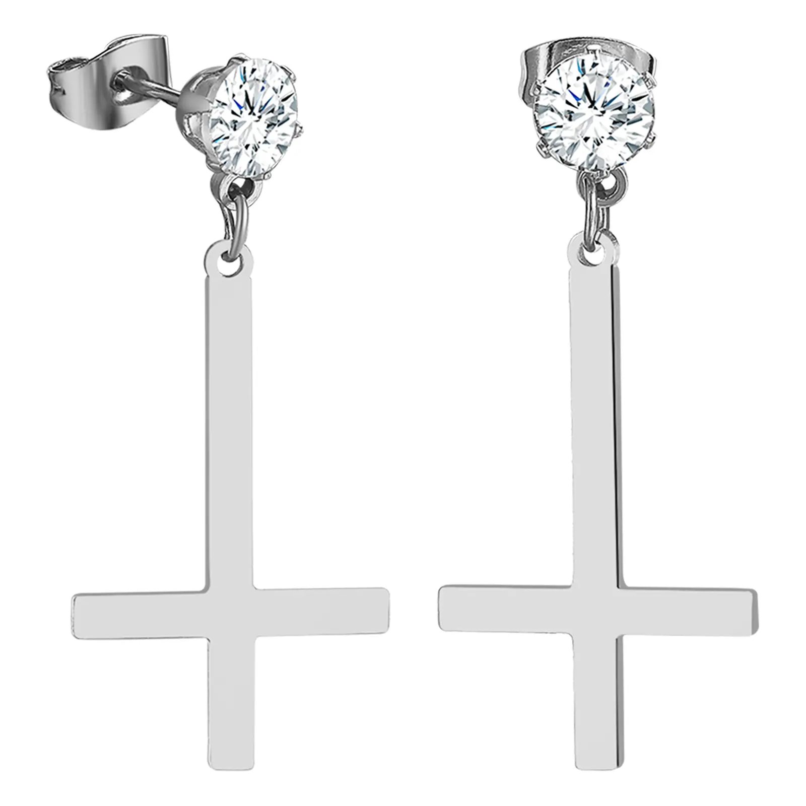 OIDEA Unisex Cross-Shape Artificial Zircon Stud Dangle Earrings - Tarnish-Proof Stainless Steel Hinged, Lightweight Daily Wear Gift-Ready Costume Jewelry, Artificial Zircon Earrings