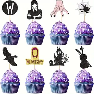 Sparkling Cake Decoration Spider Web Cake Top Fantasy Horror Birthday Party Wednesday Happy Birthday Cake Decoration