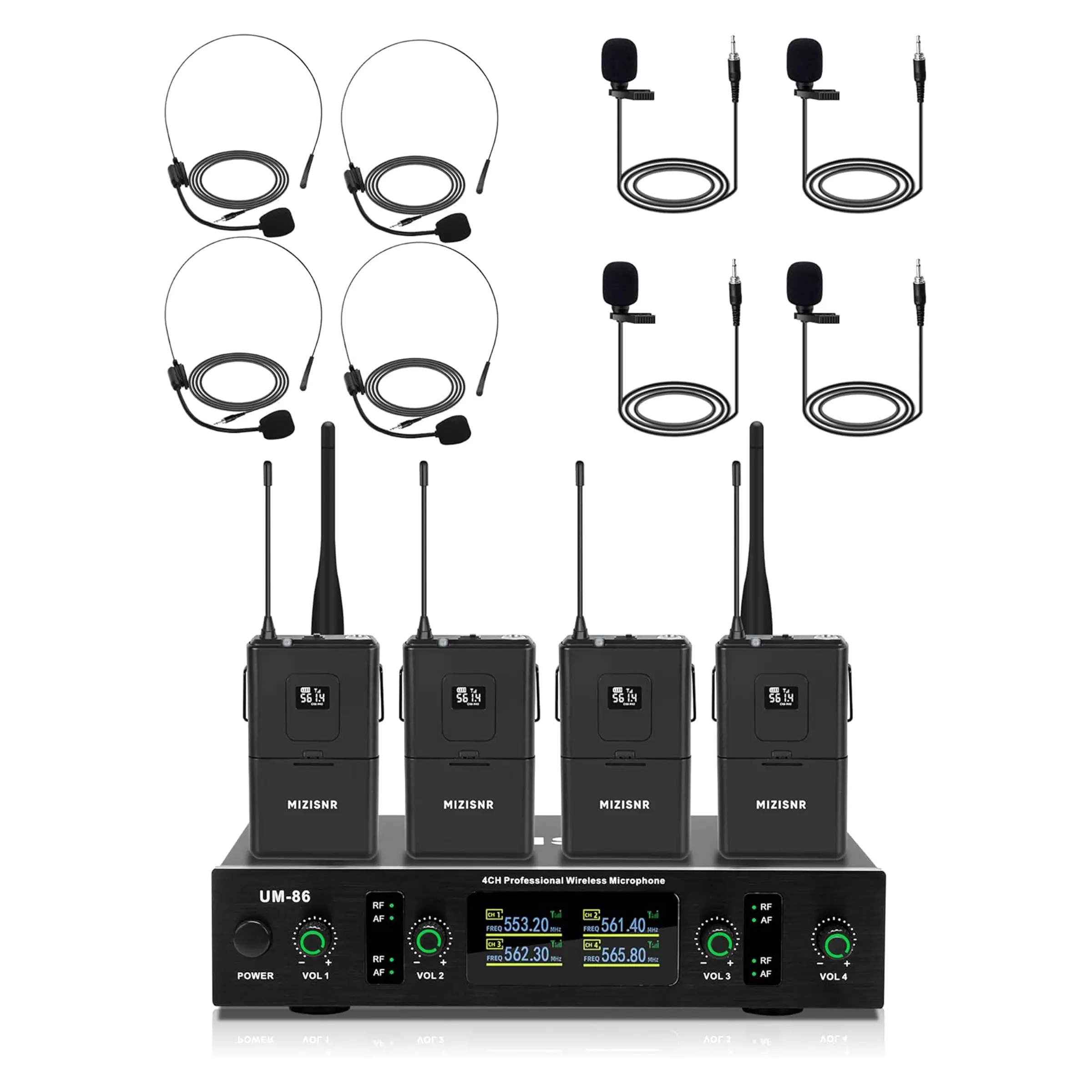 UHF Wireless Lavalier Mic System | 4-Channel Metal Receiver Crystal Clear Audio  Noise Reduction  300ft Range  Audio Cable & Adapter, Noise Reduction, Stable Connection for Church, Wedding
