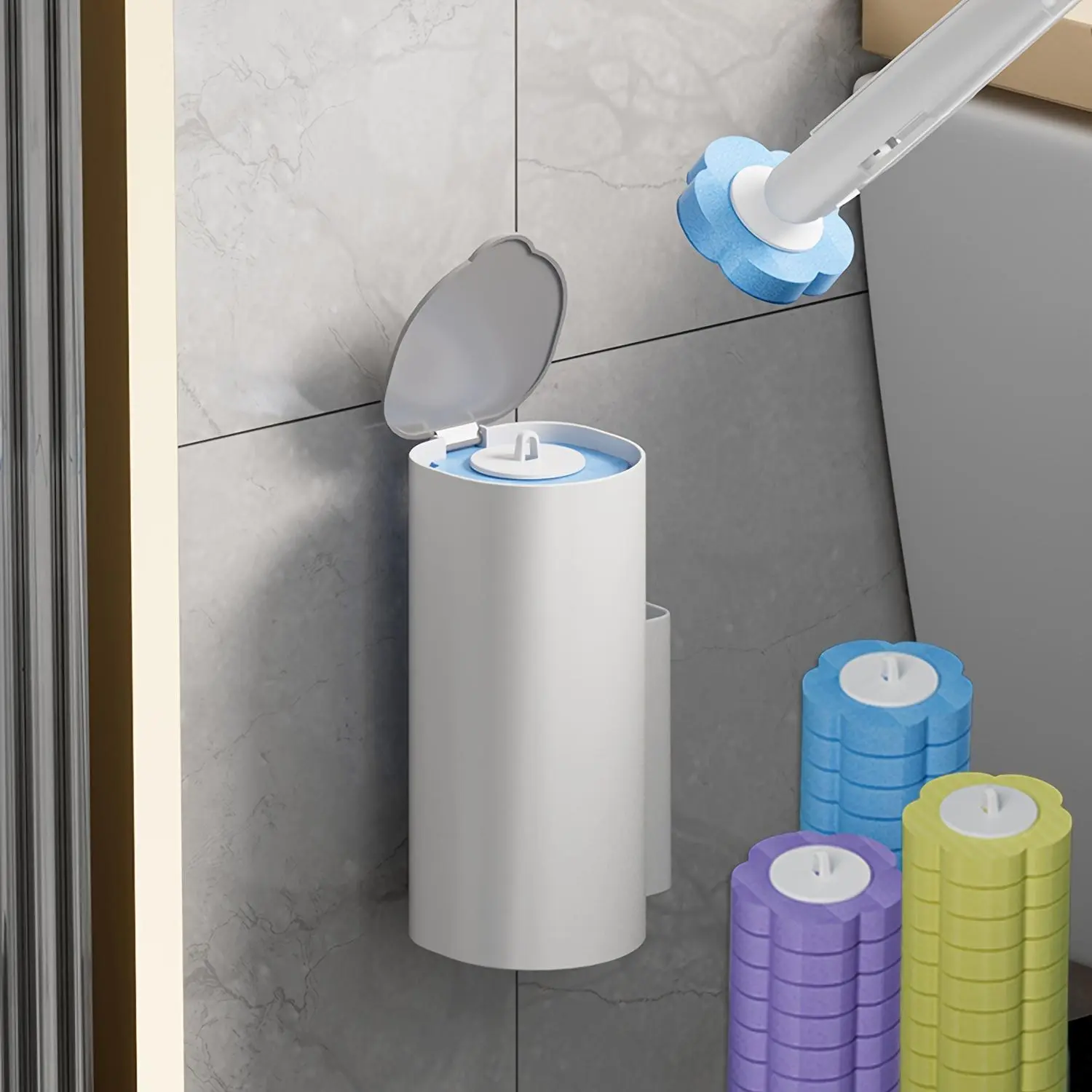 Disposable Toilet Cleaning Brush Set with Holder and Replacement Heads, Suitable for Bathroom Cleaning, One-Time Use Toilet Cleaning System, Bathroom Tool Kit, Toilet Scrubber Kit, Toilet Bowl Cleaners, Household Cleaning Products, Home Cleaning Products