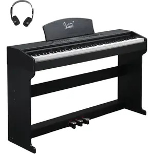 GLARRY Digital Piano 88 Keys Heavy Hammer Keyboard, with LCD Display and Headphone, Triple Pedals, Beginner Friendly, Supports MIDI Connect, Classic Upright Design(Wood Grain Black)