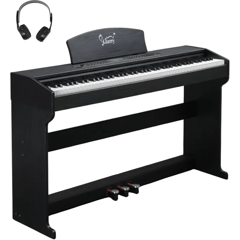 GLARRY 88-Key Heavy Hammer Digital Piano Keyboard - Classic Upright Wood Grain Black Model, LCD Display, Headphone, Triple Pedals, MIDI, USB, Bluetooth, Dual Tone, Volume Selection, 200 Rhythms, Beginner-Friendly Digital Pianos Instruments for Family