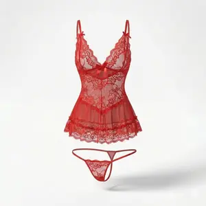 Valentine's Day Special: Elegant Rose Red Lace Nightie Set - Romantic V-Neck Sleepwear for Women, Plus Size S-3XL, Bridal Honeymoon Outfits usa  sexy  pjs
