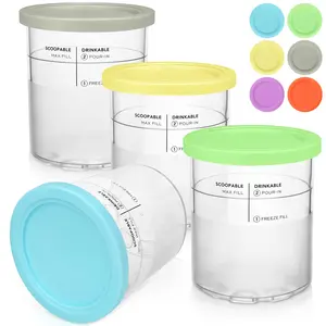 Ice Cream Replacement Containers 4 Pack with 6 Colors Lids,Compatible with NC501 NC500 Series Deluxe Creami Maker, 24 oz Creami Pint Containers, Deluxe Ice Cream Pints and Lids
