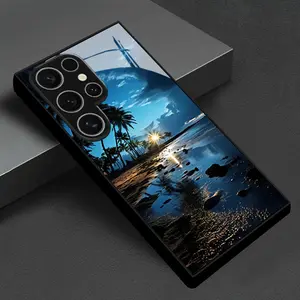 Tempered Glass Phone Case Featuring a Tropical Beach Sunset Design, Compatible with Samsung Galaxy S26 S25 S24 S23 S22Pro S21 S20 Fe Plus Ultra Pro A56 A55 A54 A53 A52 A51 A36 A35 A34 A32 A26 A25 A24 A23 A16 A15 A14 A06 A05 A03s
