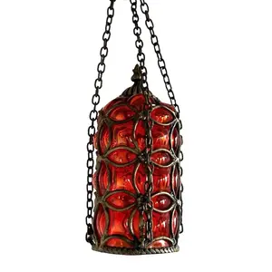 1950's Hanging Venetian Ruby Red Seguso Murano Style Glass Fixture