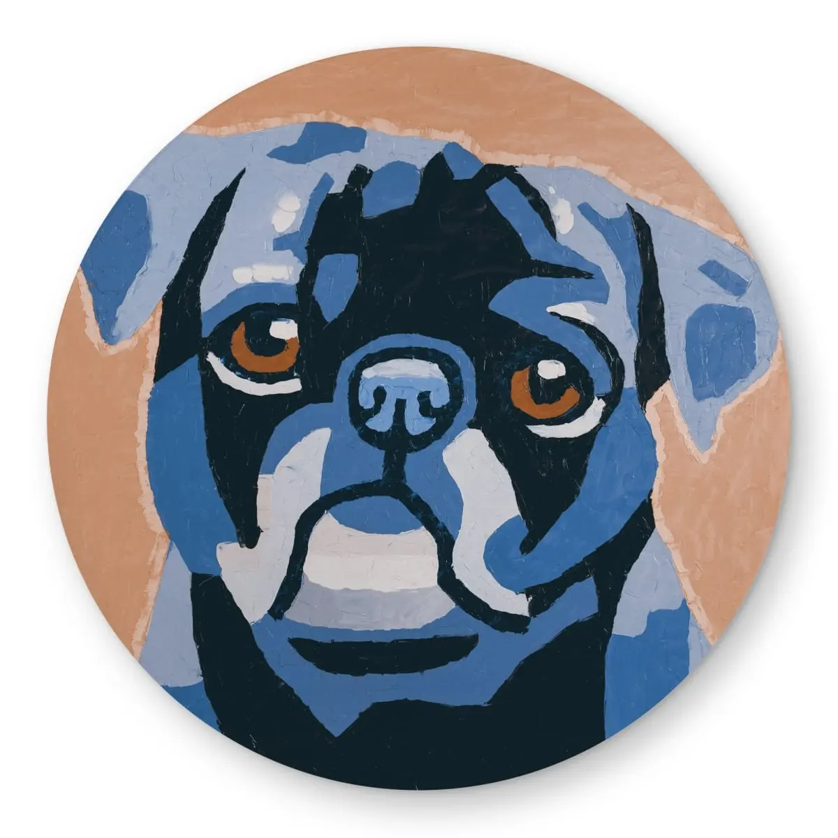 Begin Home Decor C1COAR55VYSIWC 5x5 ft. Cute Character Cozy Decorative Retro Pug-Print Round Area Rug - for Bedroom, Outdoor Use, Cozy Area Rug, Decorative Rug