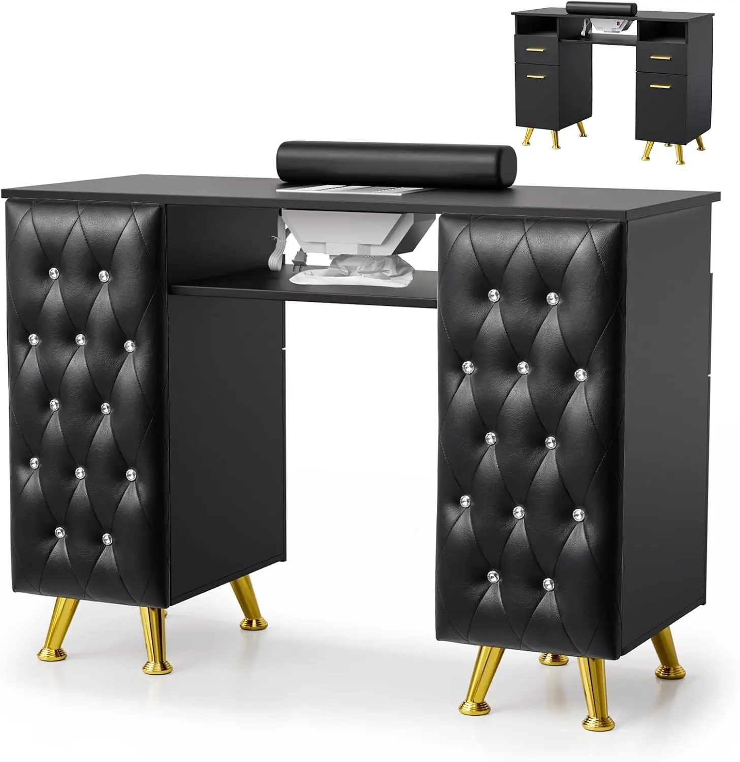 Karlhome  Manicure Table w/Dust Collector, Nail Desk for Nail Tech, Nail Station with Storage, for Makeup Beauty Spa Salon, w/Hand Rest, Acetone Resistant