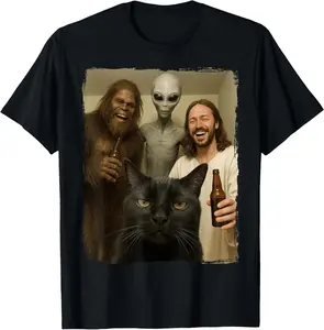 Cat Selfie Bigfoot Jesus Alien T-Shirt Pure Cotton Graphic Tees Menswear Top: Gifts for Men & Women