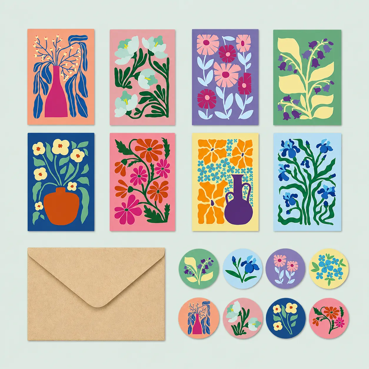 24Pcs Basic Floral Stationery Set - 8 Exquisite Vintage Flower Designs, Aesthetic Blank Greeting Cards with Kraft Envelopes, Invitations for Birthdays, Close Friends, Colleagues, Gift for Writers