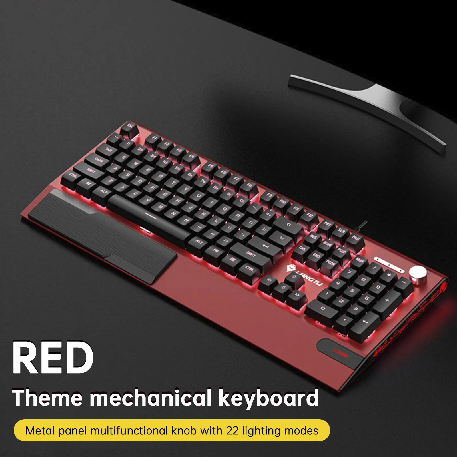 Back-to-School K1000 Keyboard Wired 104Key Red Switches for PC Laptop Chroma RGB Wrist Rest Mechanical Keyboard Red/White/Black