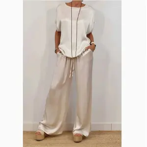 Women's 2-Piece Summer Casual Womenswear Set - Loose Trendy Shirt, Wide-Leg Pants, Comfortable Unrestricted Fit, Simple Versatile Outfit