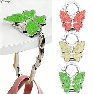 Whimsical Glittered Butterfly Design Foldable Handbag Hanger, Portable Folding Purse Table Hook with Rubber Back, Sturdy Anti-Slip Bag Holder for Desks, Stylish Women’s Purse Organizer for Office & Travel Use