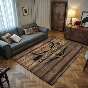 Hunting Deer Area Rug ,Deer Antler and Arrow Print Decor Non Shedding Rug for Kids Teen Adults,Retro Brown Rustic Farm Board Decorative Carpet for Playroom Bedroom Dining Room