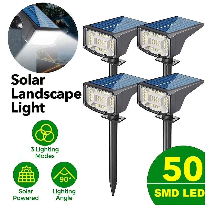 4 Sets Solar Wall And Ground Lights, Solar Outdoor Lighting Fixtures, Upgraded 50 Leds, Solar Rechargeable Battery, Solar Spotlight, Induction Light Control Floor Recessed Lights And Wall Mounts, IPX4 Rating, 3 Modes