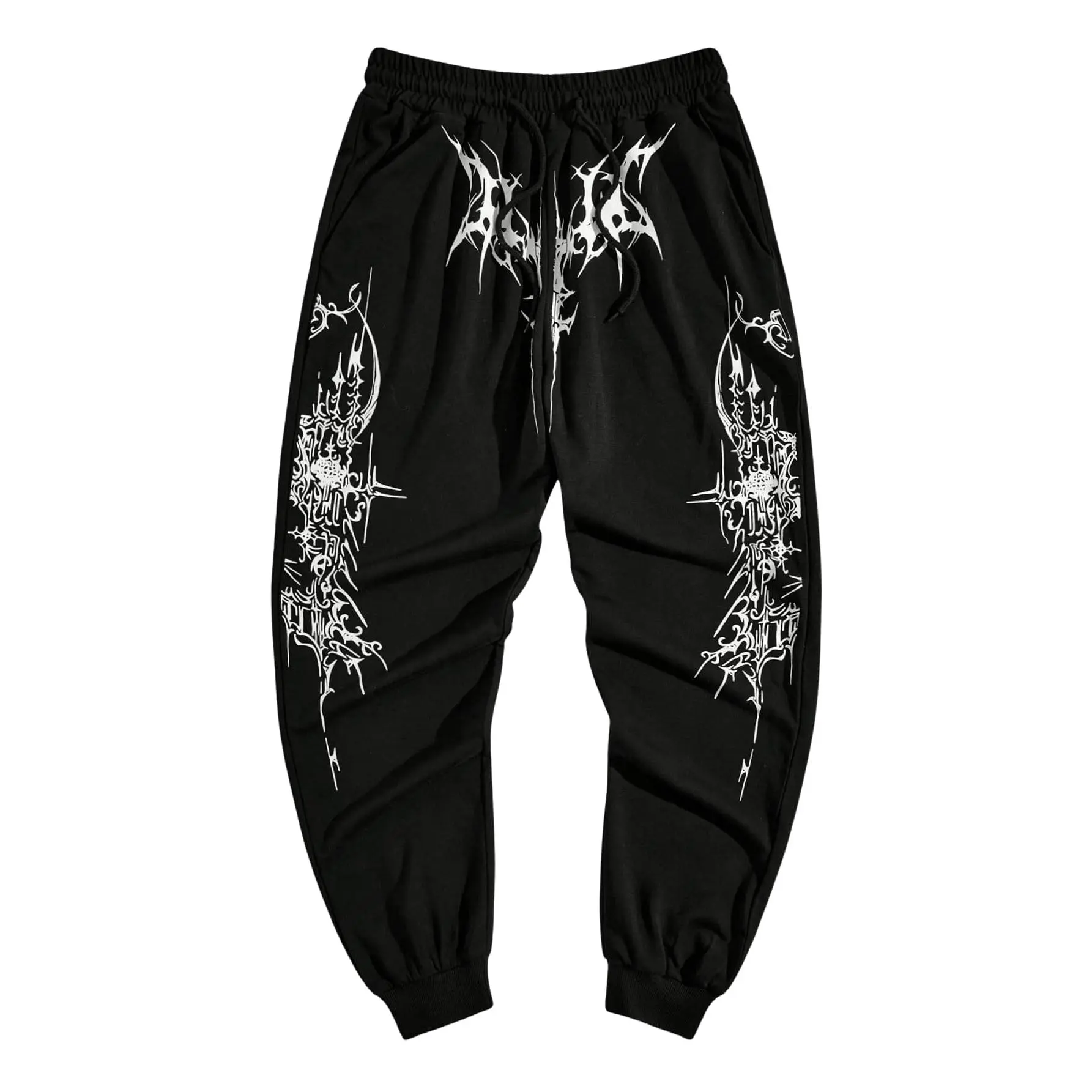 Men's Goth Graphic Print Joggers, Casual Streetwear Polyester Sweatpants with an Elastic Drawstring Waist