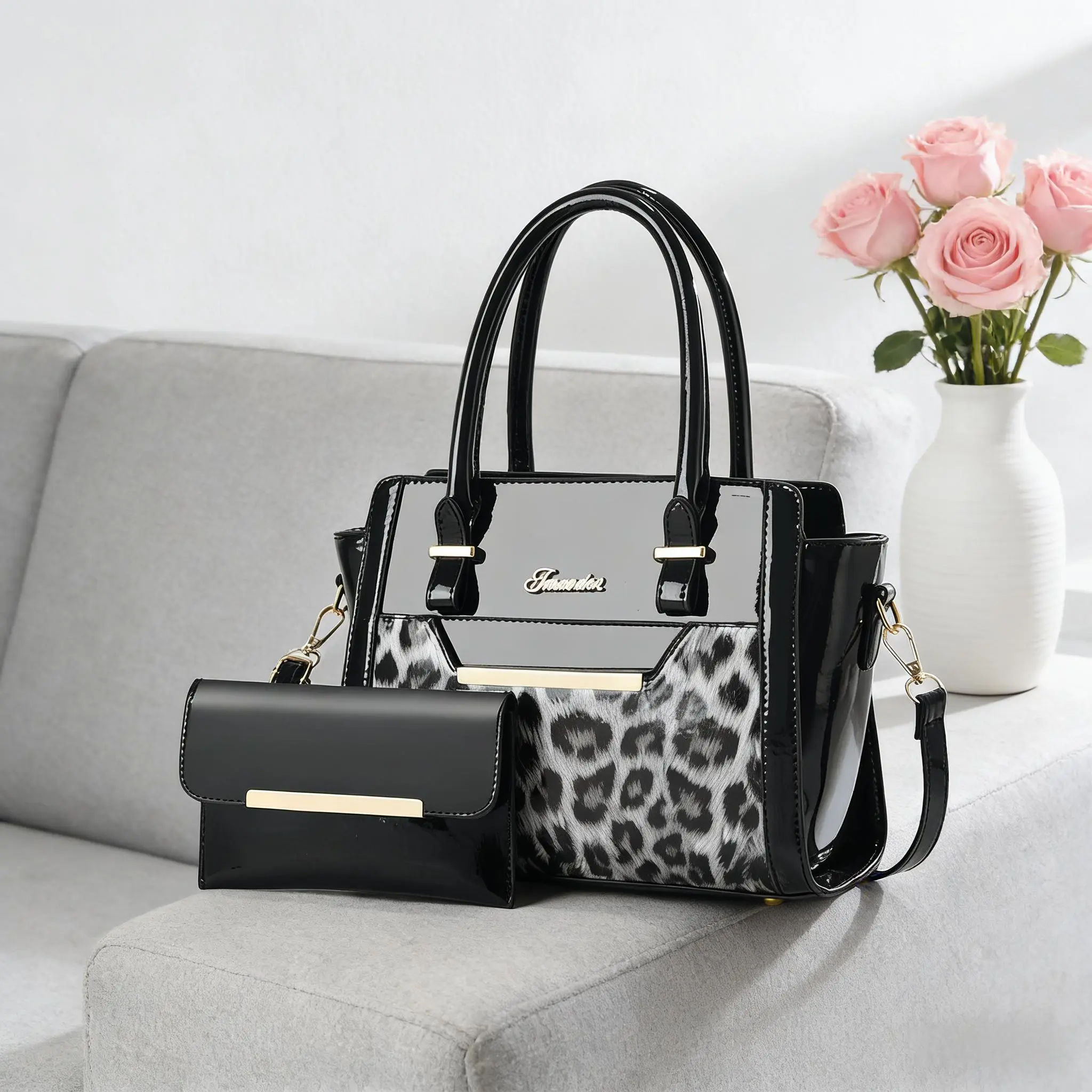 Elegant Women's Crocodile Embossed Handbag Clutch Bag, Fashionable PU Leather Crossbody Bag Clutch Bag, Casual Trendy Versatile High-Quality Daily Commuting Bag Set, PU Tote Satchel