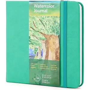 Watercolor Journal,140 LB, 300 GSM, Cotton Paper, Cold Press, 24 Sheets, 48 Pages, Watercolor Paper Sketchbooks for Use As Travel Notebook and Mixed Media Pad(Blue,5.5x5.5)