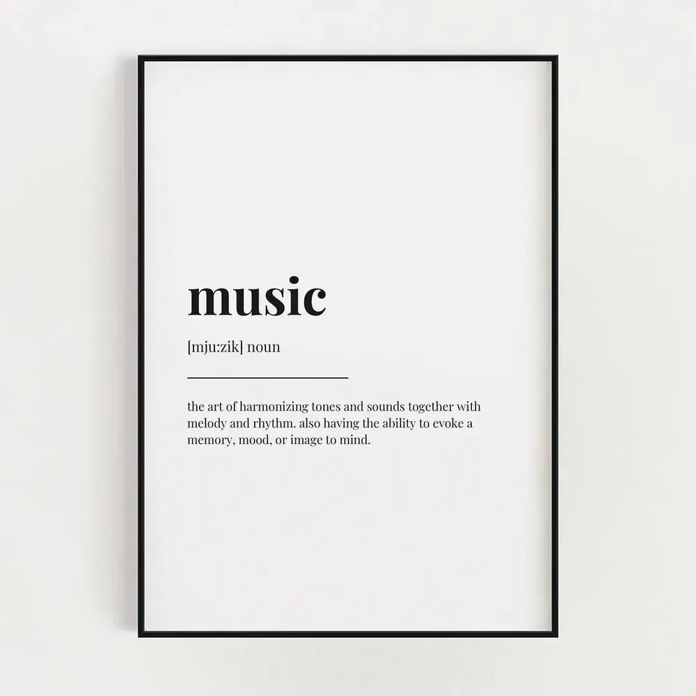 Minimalist Music Definition Canvas Poster, Black and White Typography Wall Art, Modern Quote Room Decor, Unframed Canvas Poster