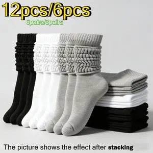 12 pairs/6 pairs pack - Mid-calf couple's thermal socks - Breathable solid color layered long socks, suitable for all seasons, casual design, durable and long-lasting, a must-have for long socks, perfect for Christmas/Valentine's Day/couple's gifts.