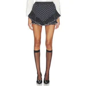 self-portrait Black Polka Dot Frill Mini Skirt in Black