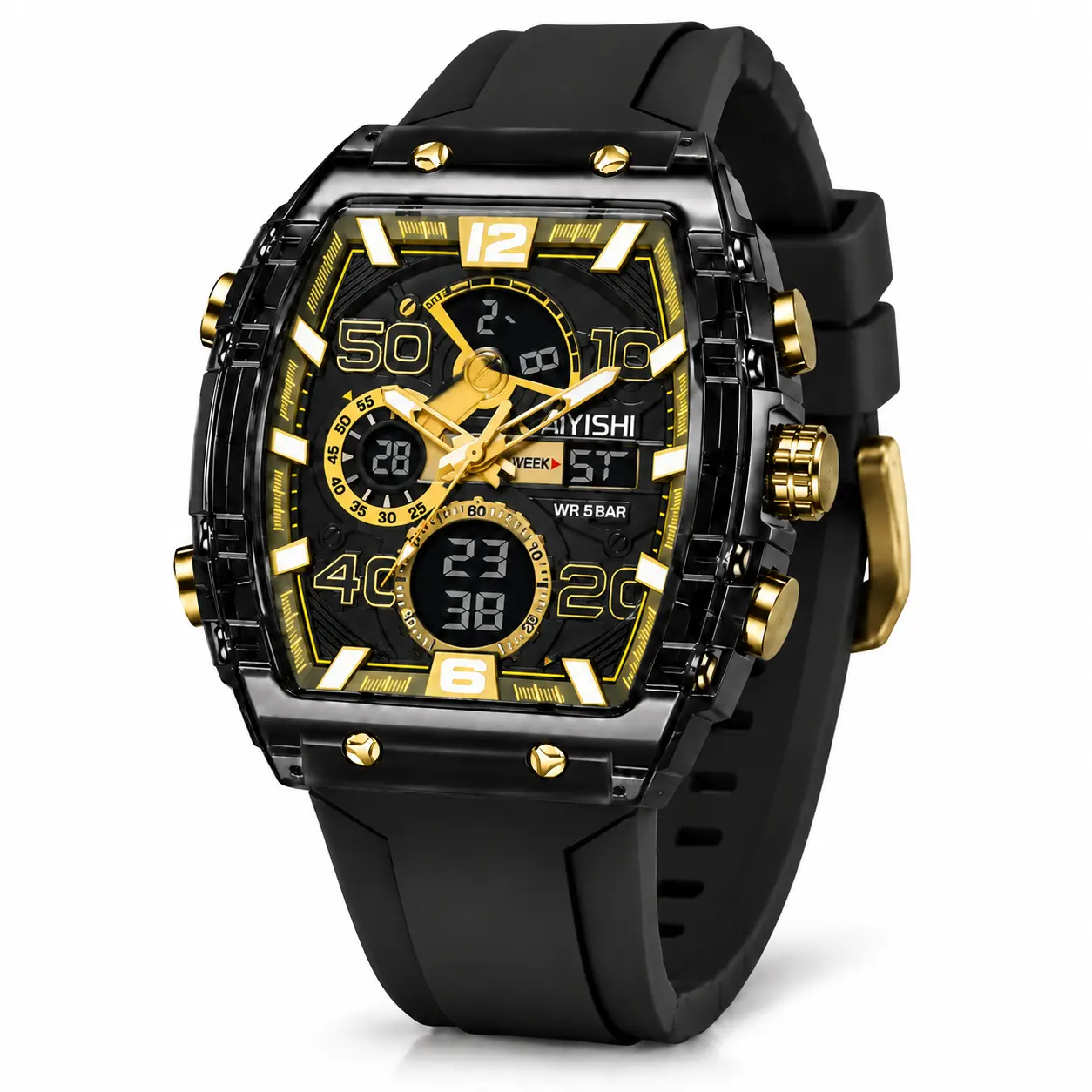 AIYISHI Sporty Dual Display Watch for Men & Women, Analog-Digital Wristwatch, Analog-Digital Quartz Movement, Blue Band, Perfect Gift for All Seasons, 2368,sohochic Rectangular Analog wrist watches