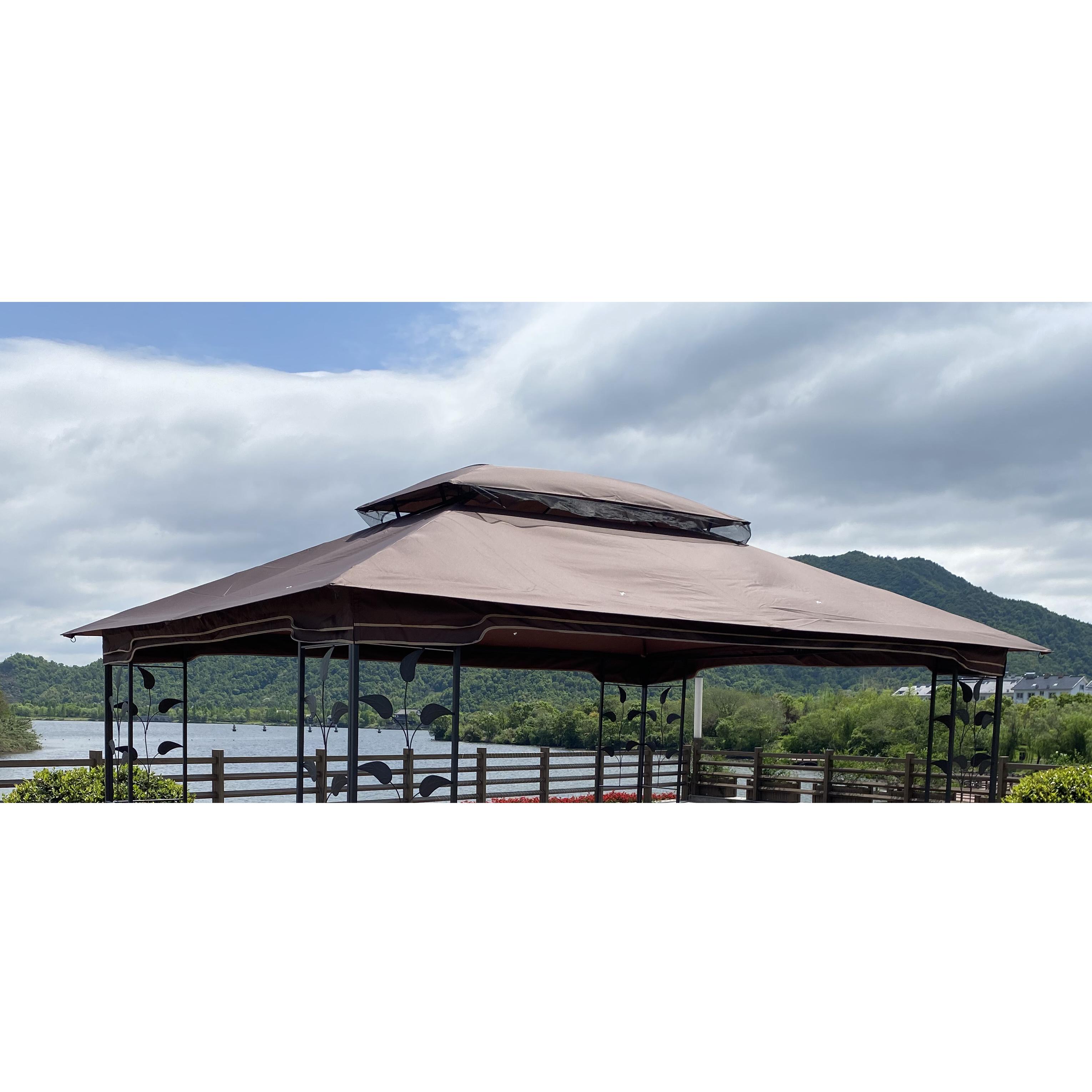 SAVEYOUR Brown Double Roof Gazebo Canopy Top Replacement 13x10FT Durable Polyester UV Protection Water-Repellent Patio Shade Fabric