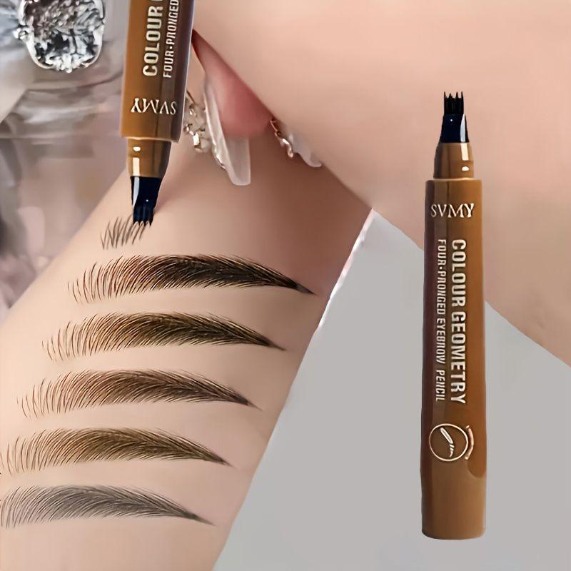 Four Fork Liquid Eyebrow Pen Set Quick Dry Waterproof Smudgeproof Black Eyebrow Pencil Long Lasting Natrual Wild Brow Makeup Suitable Beginner Beautify Cosmetic