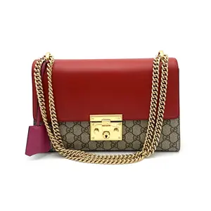 Pre-owned GUCCI Coated Canvas Shoulder Bag Padlock GG and Leather Medium #3660