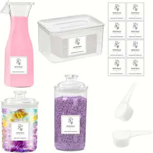 Laundry Storage Container, 4 Counts Laundry Detergent Dispenser & 8 Counts Labels & 2 Counts Spoons, Canister, Home Organizer for Laundry Room, Jar Dispenser, Bottles【Without Laundry Detergent】