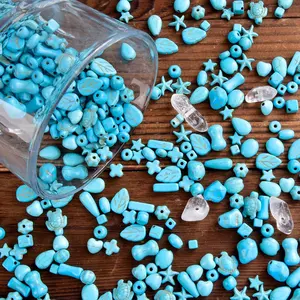 one box Natural Stone Turquoise Beads with Box - Starfish & Sea Life Charms in White, Blue, Turquoise, Aqua, Navy, Light Green, Brown, Black, Gray, Beige - Smooth Spherical & Faceted Loose Spacer Beads for Jewelry Making