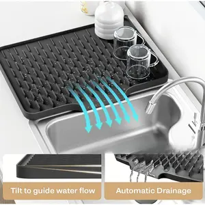 Kitchen Anti-Slip Silicone Drain Mat, Dish Drying Mat 12.6inch X 10.24inch,  Heat Resistant And Easy to Clean, Suitable for Countertops, Sinks, And Refrigerators, 2 Styles Available, Keeping Kitchen Dry