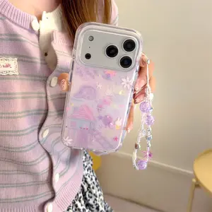 Cute Rabbit phone case With Chain For iPhone 17 16 Pro 13 14 15 Pro Max Korean INS fashion cartoon protective cover For 17 Pro