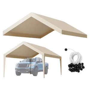VEVOR Carport Replacement Canopy, 12 x 20 ft Potable Garage Tent Top Tarp, UV-Resistant & Waterproof Car Shelter Tarp, Heavy Duty Car Port Cover with Ball Buggees, Beige, Frame Not Included