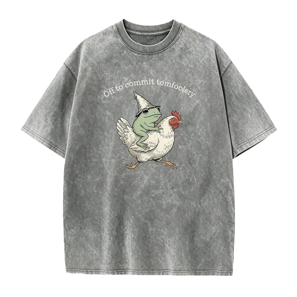 Off to Commit Tomfoolery T-Shirts, Frog Riding Chicken Tee, Sarcastic Graphic Tee
