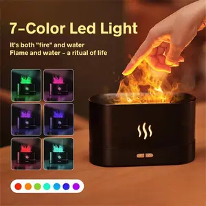 Colorful Flame Air Aroma Diffuser Humidifier, Upgraded 7 Flame Colors Noiseless Essential Oil Diffuser for Home,Office,Yoga with Auto-Off Protection 180mL (8Hours Black)