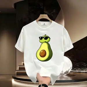 Women's Short-Sleeve Knitted Sports T-Shirt - Crew Neck, Avocado Printed Fashion Apparel, Lightweight Breathable Workout Top for Casual, Year-Round Wear, Workout Tops