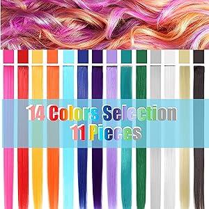 Beaute Galleria Bundle 11 Pieces Single Color 21 Inches Straight Party Highlights Clip In Synthetic Hair Extensions Cosplay Comic Con Halloween Costume (Red)