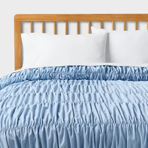 Full/Queen Ruched Comforter Light Blue for Dorm - Room Essentials