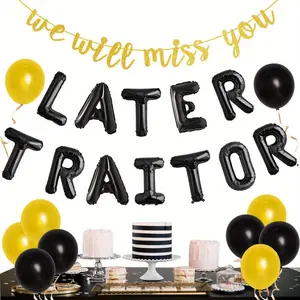 1 Set Farewell Decorations Party Decorations, LATERTRAITOR Balloons Banner and We Will Miss You Banner Black Gold Latex Balloons for Retire Party Supplies