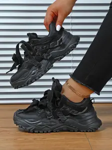 Women's Fashionable Lace Up Platform Sneakers, Casual Comfortable Breathable Low Top Shoes for Daily Wear, Perfect for Students and Outdoor Sports, Fashion Athletic Sneaker Bold Sneaker Platform