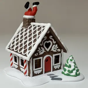 3D Printed Gingerbread House with Switchable Santa or Snow Chimney Cap Element - Holiday Home Decor or Gift