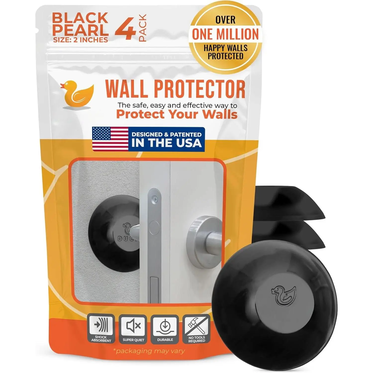 Wall Protectors - 4 Black - Self Adhesive,  Solution for Stopping Wall  & Noise from Doors,Refrigerator &  in Your  or Office -Durable, Shock Absorbent & Discreet